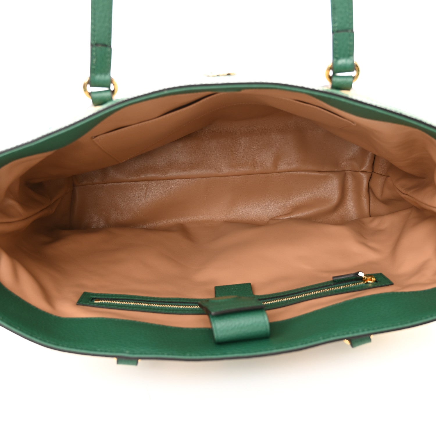 Gucci Straw Jacquard Dollar Calfskin GG Monogram Medium Ophidia Shopping Tote Natural Emerald 5 of 10