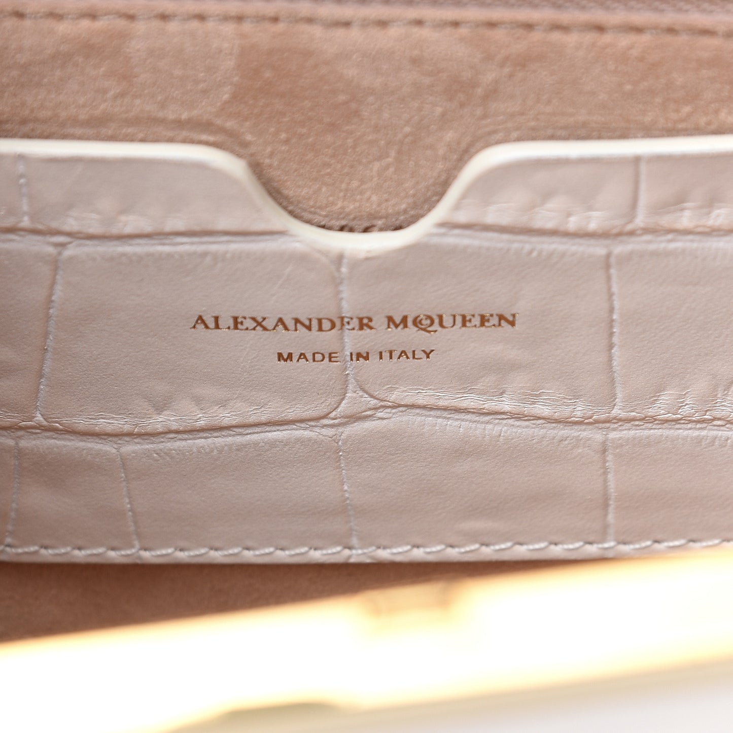 Calfskin Crocodile Embossed Knuckle Flat Clutch Ivory