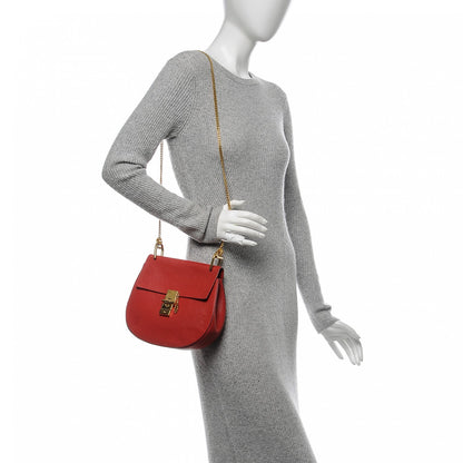 Chloe Grained Lambskin Drew Shoulder Bag Plaid Red 2 of 9