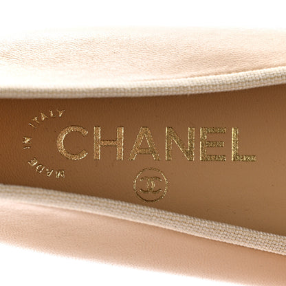 Chanel Lambskin Cap Toe CC Ballerina Flats 38 Beige Black 8 of 15