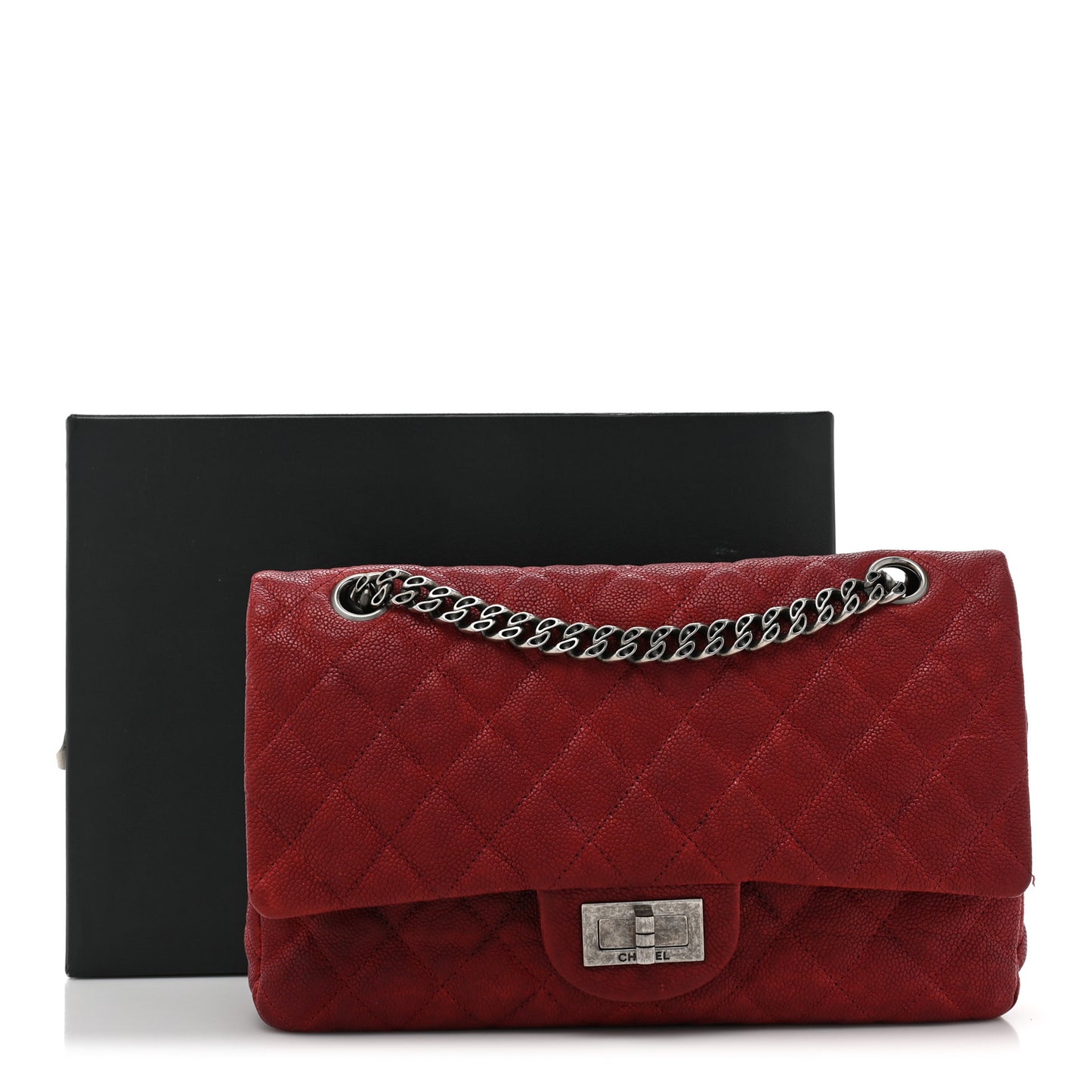 Washed Caviar Quilted 2.55 Reissue 225 Bijoux Chain Flap Red