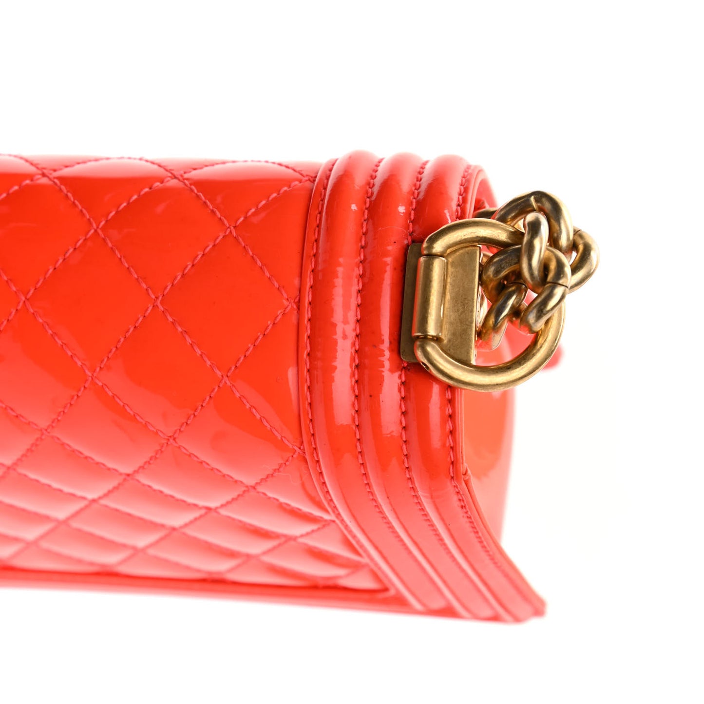 Patent Calfskin Quilted Small Boy Flap Orange