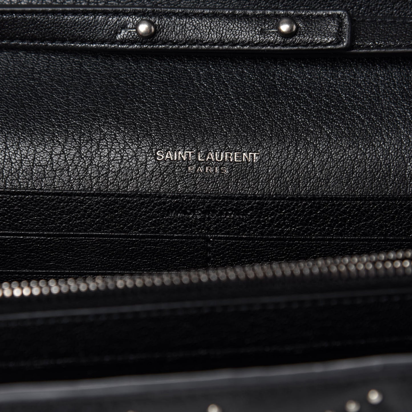 Sheepskin Matelasse Chevron Studded Monogram Chain Wallet Black