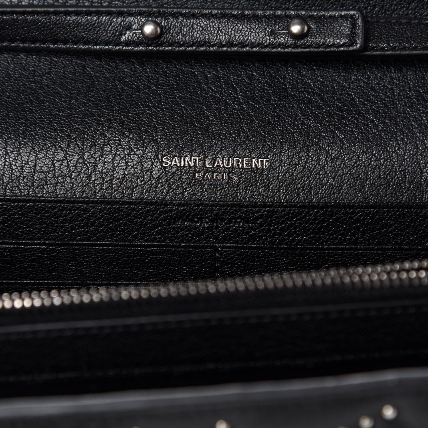 Saint Laurent Sheepskin Matelasse Chevron Studded Monogram Chain Wallet Black 8 of 10