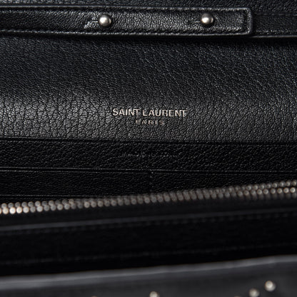 Saint Laurent Sheepskin Matelasse Chevron Studded Monogram Chain Wallet Black 8 of 10