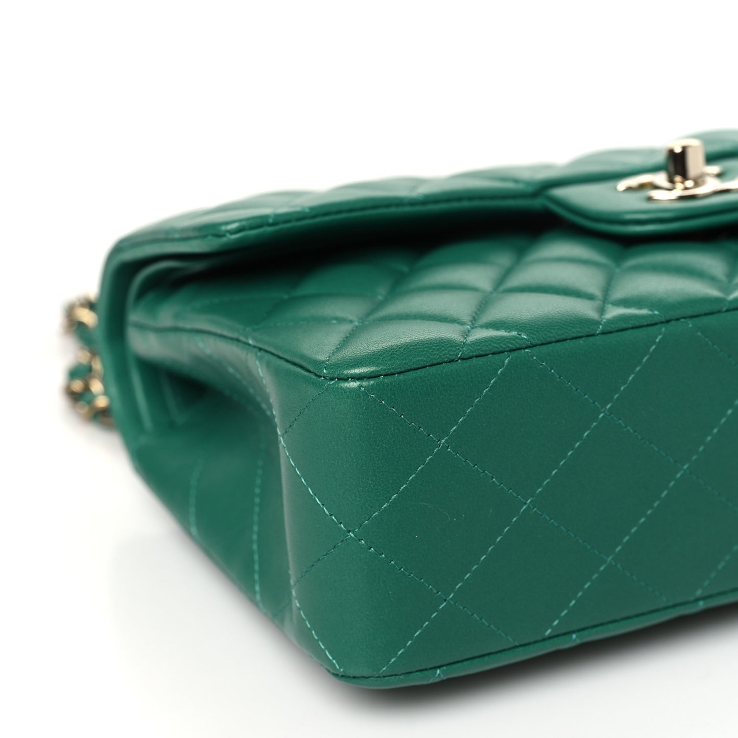 Lambskin Quilted Small Double Flap Green