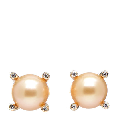 David Yurman 18K Yellow Gold Diamond Pearl 9mm South Sea Golden Pearl Earrings 1 of 4
