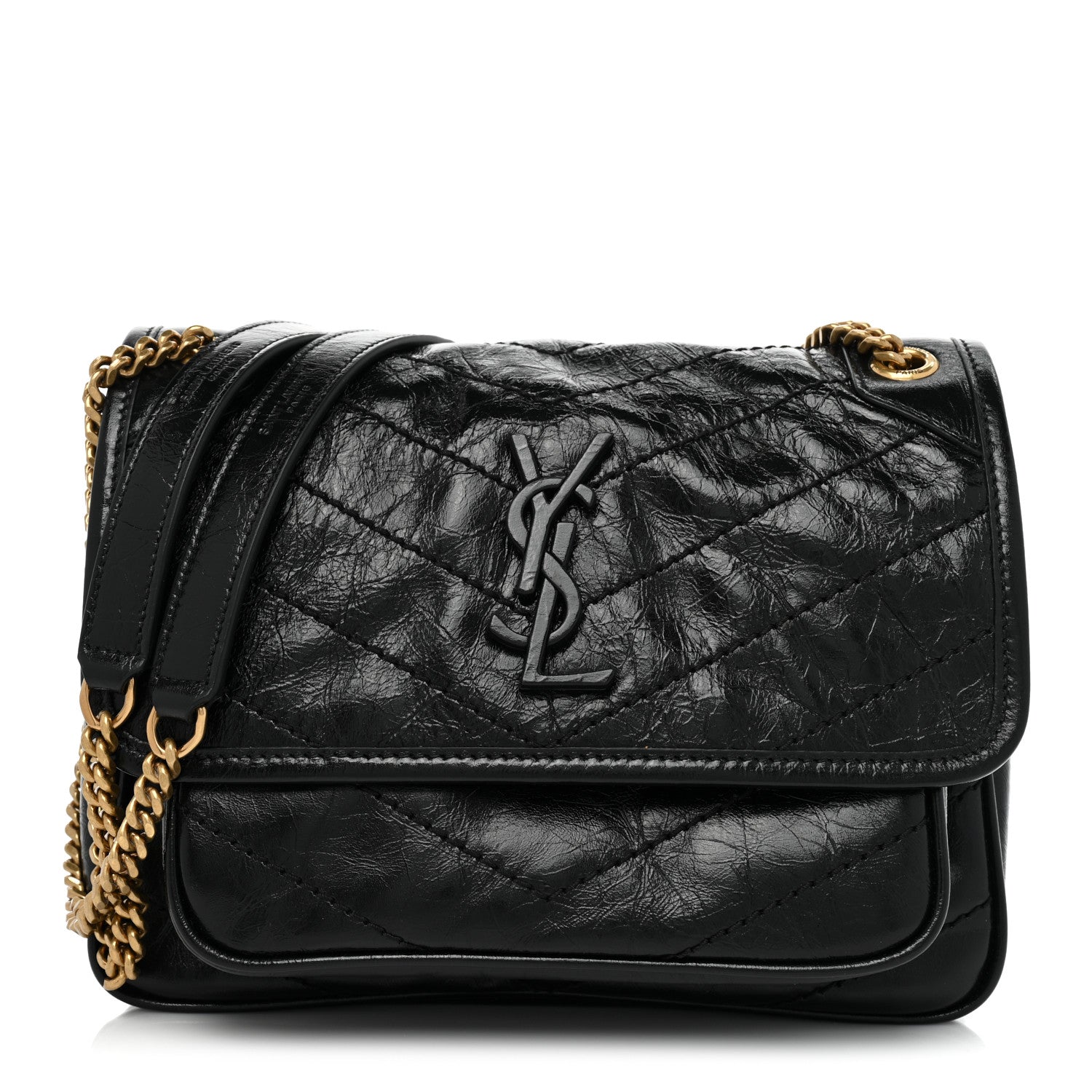 Saint Laurent Crinkled Lambskin Matelasse Monogram Baby Niki Chain Satchel Black 1 of 10