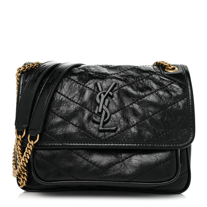 Saint Laurent Crinkled Lambskin Matelasse Monogram Baby Niki Chain Satchel Black 1 of 10