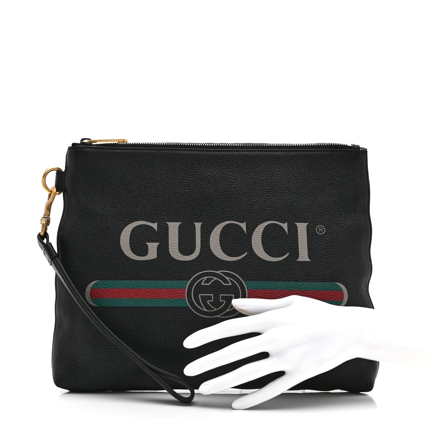 Pebbled Calfskin Logo Wristlet Black