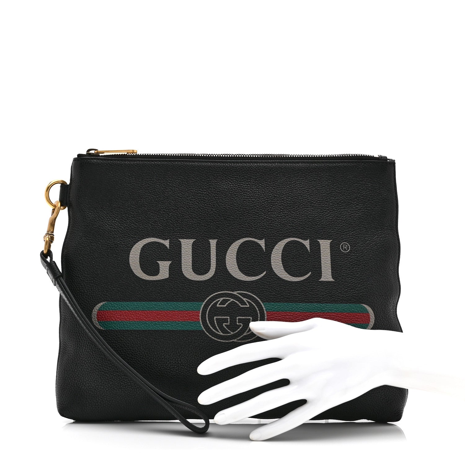 Gucci Pebbled Calfskin Logo Wristlet Black 2 of 8