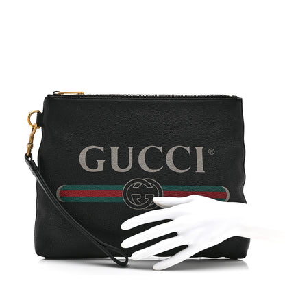 Gucci Pebbled Calfskin Logo Wristlet Black 2 of 8