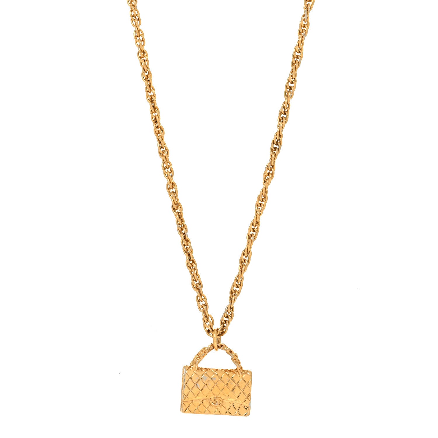 Chanel Metal Chain Flap Bag Pendant Necklace Gold 2 of 5