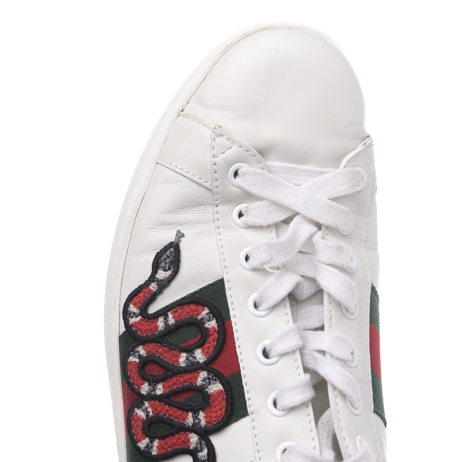 Gucci Calfskin Ayers Kingsnake Embroidered Mens Ace Sneakers 9 Green Red 13 of 14