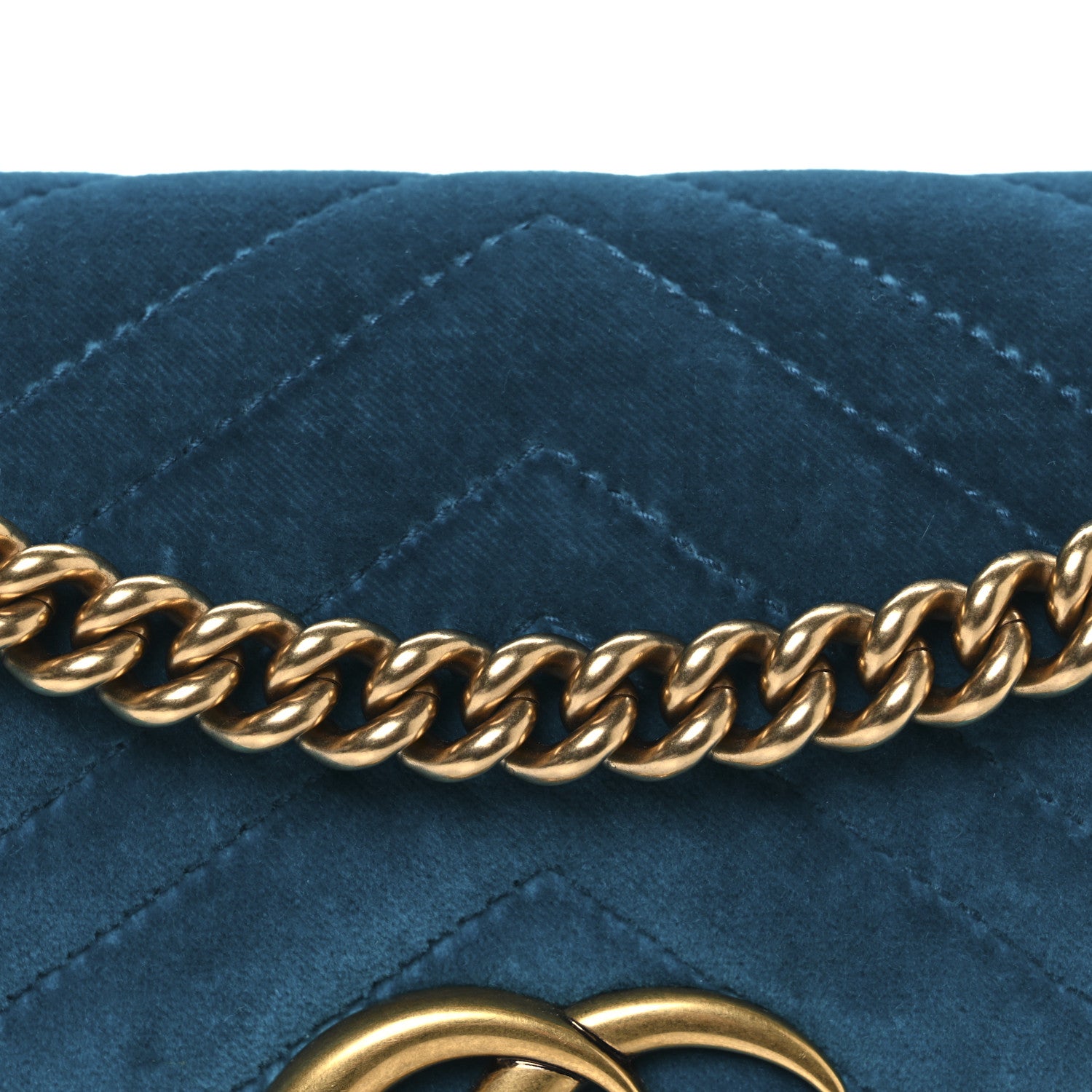 Gucci Velvet Matelasse Small GG Marmont Shoulder Bag Pavone Cyan 7 of 9