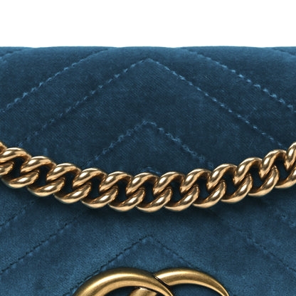 Gucci Velvet Matelasse Small GG Marmont Shoulder Bag Pavone Cyan 7 of 9