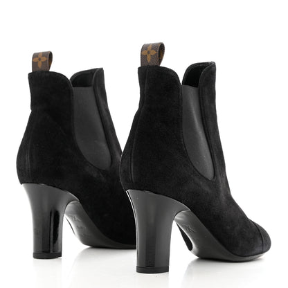 Louis Vuitton Suede Monogram Uniformes Cap Toe Chelsea 75mm Ankle Boots 40.5 Black 4 of 9