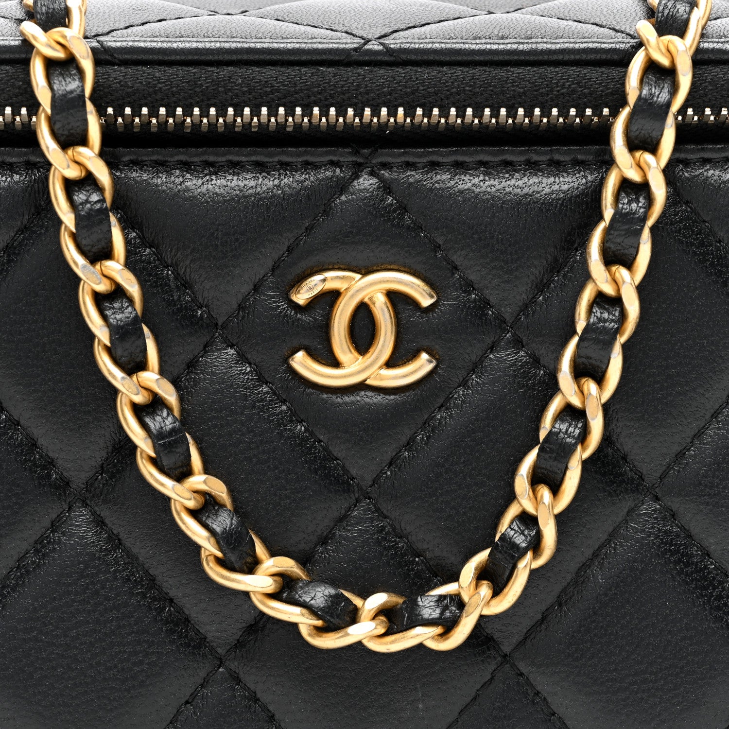 Chanel Lambskin Quilted Pearl Crush Small Vanity Case With Chain Black 9 of 11