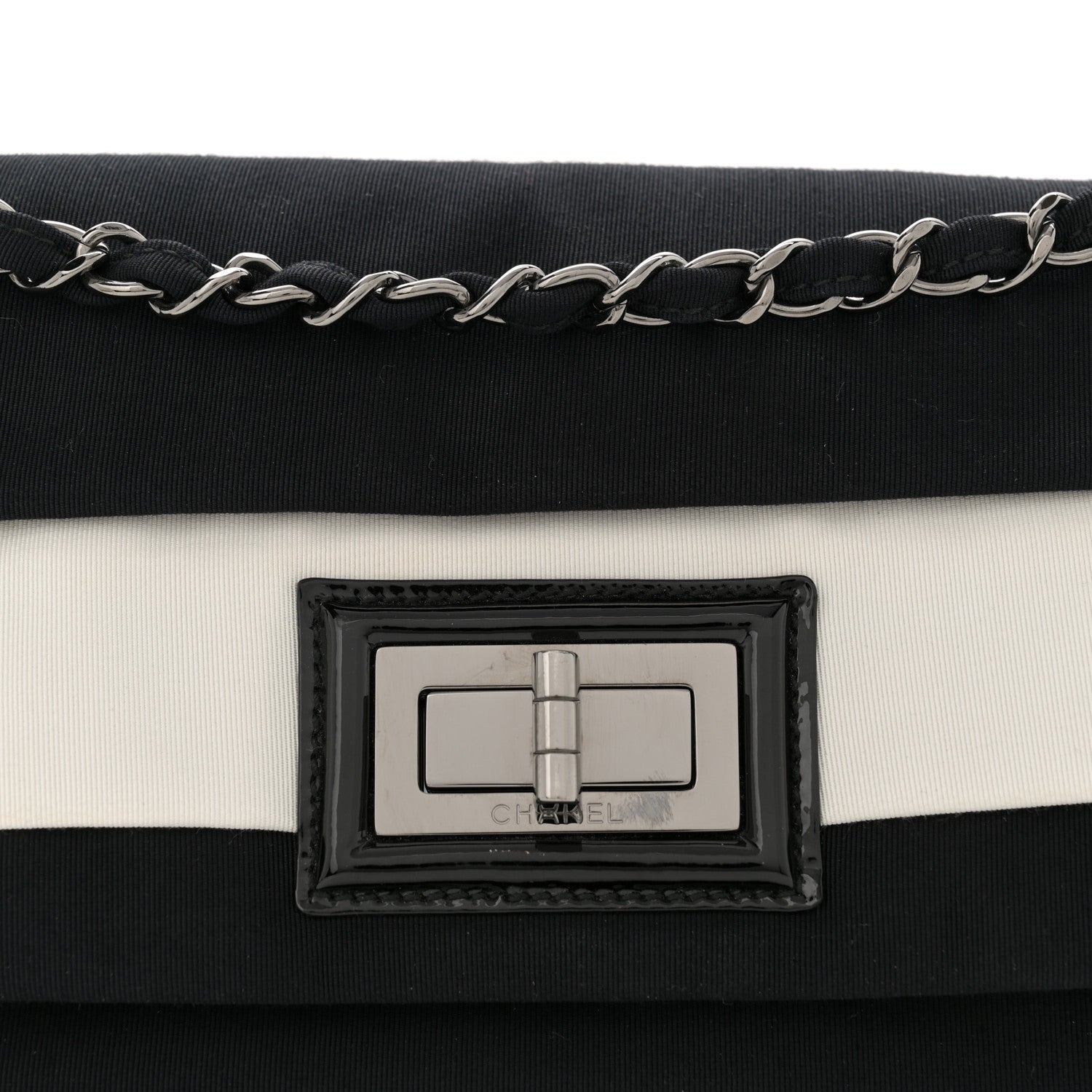 Chanel Grosgrain Stripy Mademoiselle Flap Bag Black White 8 of 11