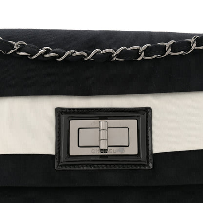 Chanel Grosgrain Stripy Mademoiselle Flap Bag Black White 8 of 11