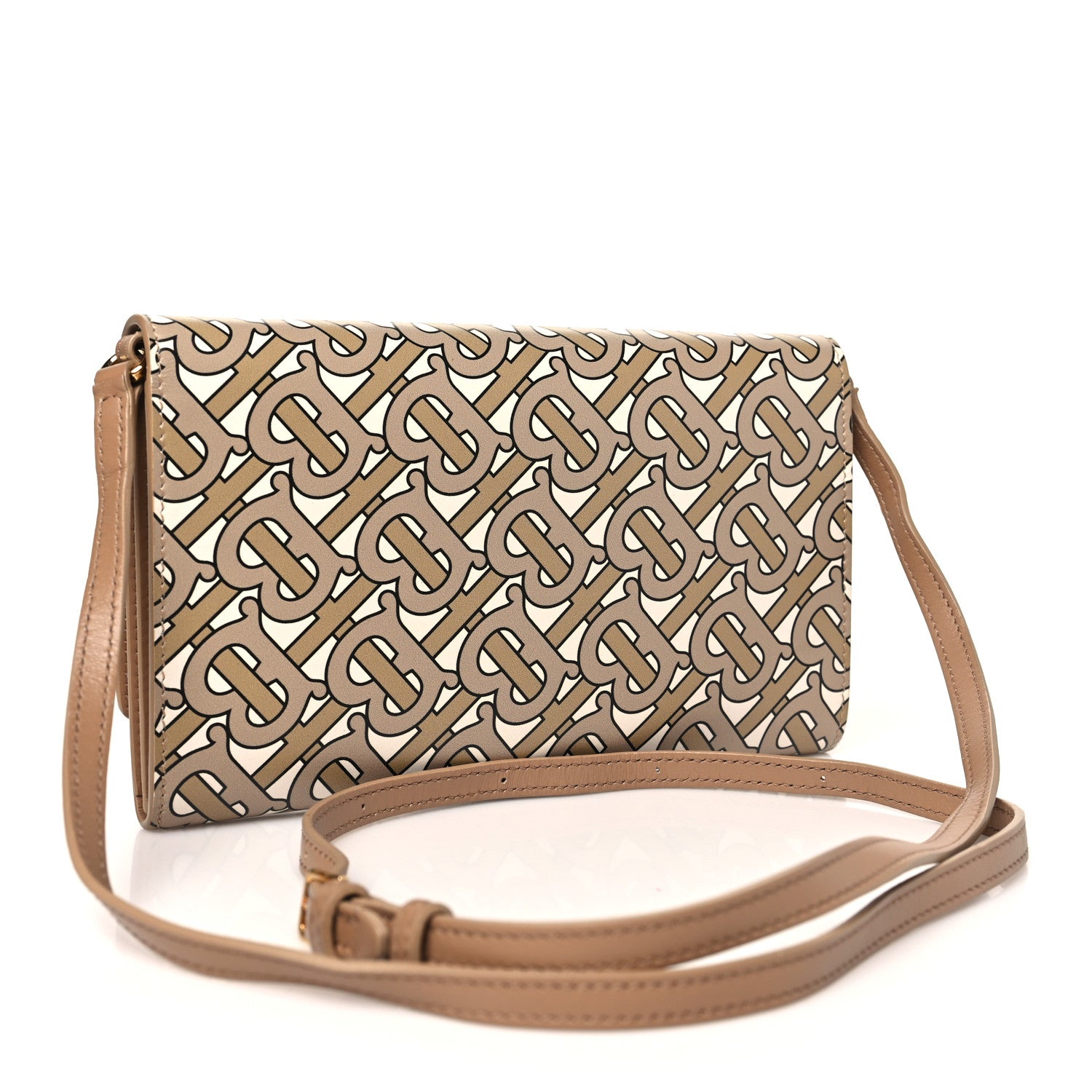 Burberry Calfskin Monogram TB Hazelmere Wallet With Detachable Strap Beige 3 of 12