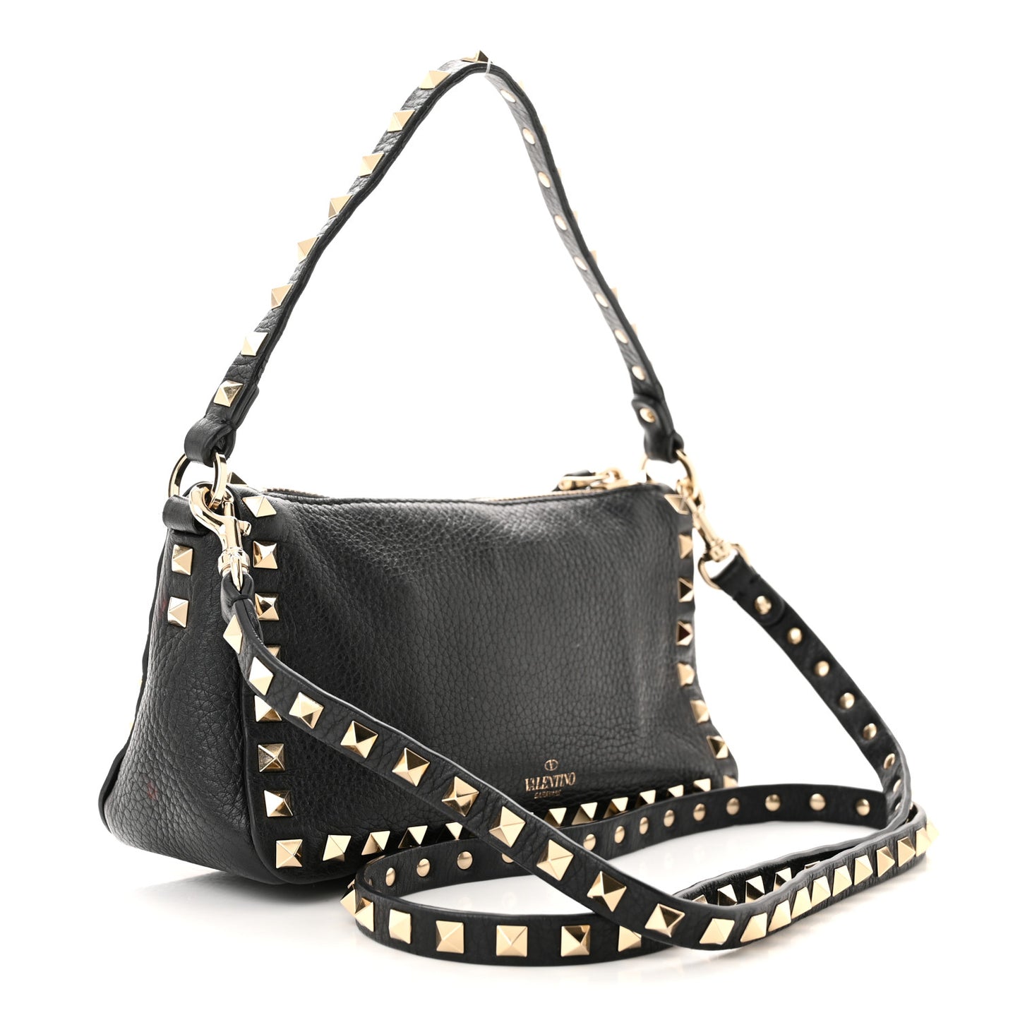 Grained Calfskin Small Rockstud All Over Crossbody Bag Black