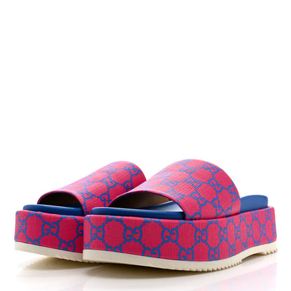 Gucci GG Supreme Joy Monogram Angelina Platform Slide Sandals 36 Fuxia Blue 4 of 11