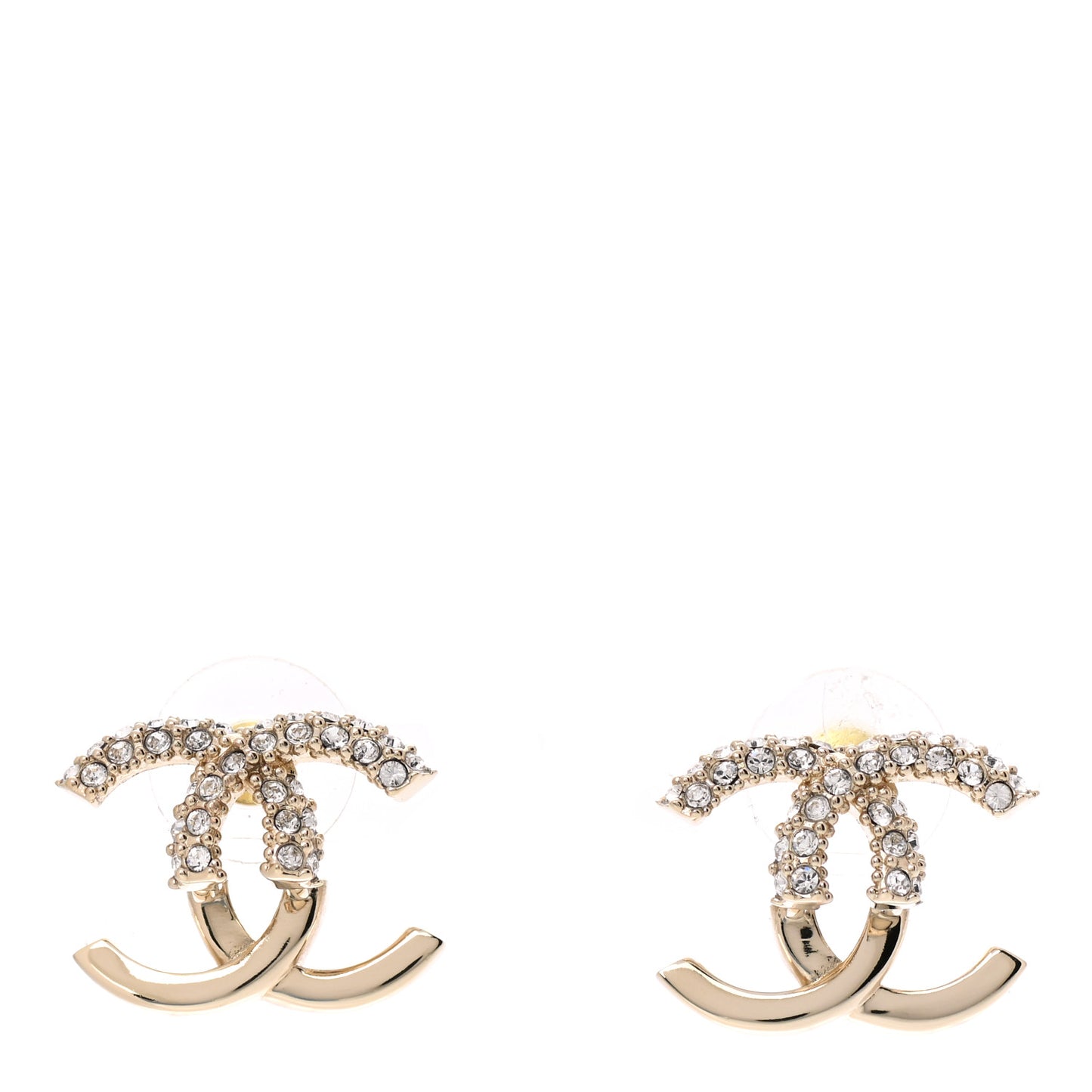 Metal Crystal Bead CC Earrings Gold