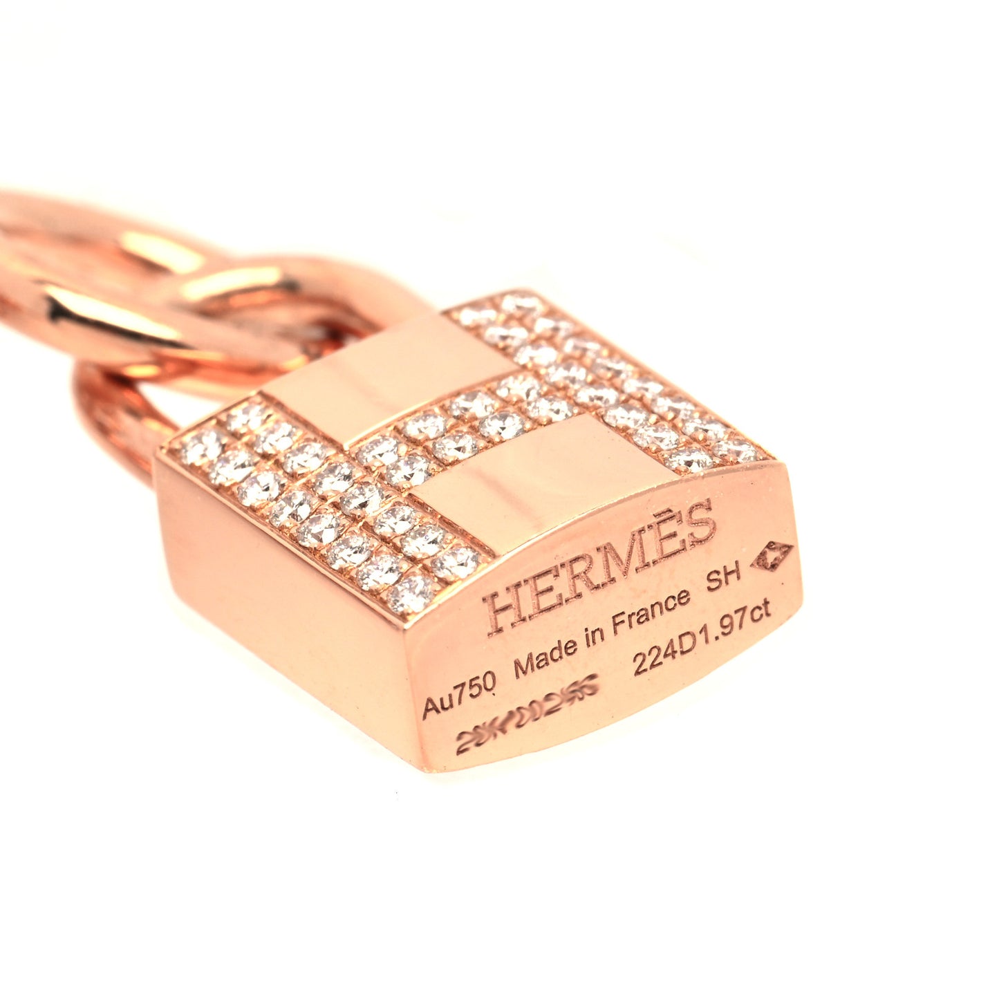 18K Rose Gold Pave Diamond GM Kelly Clochette Bracelet SH