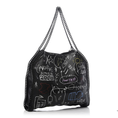 Stella McCartney Faux Grained Leather Graffiti Print Small Falabella Tote Black 3 of 9