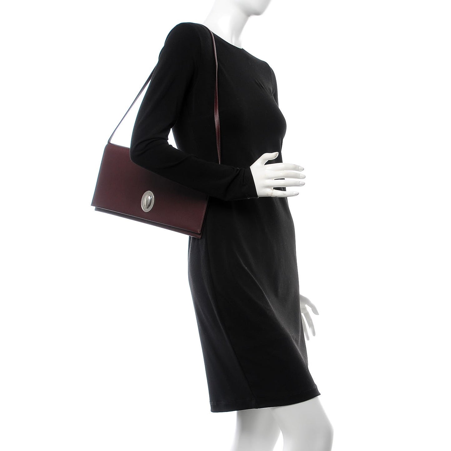 Calfskin Oval Clutch on Strap Burgundy