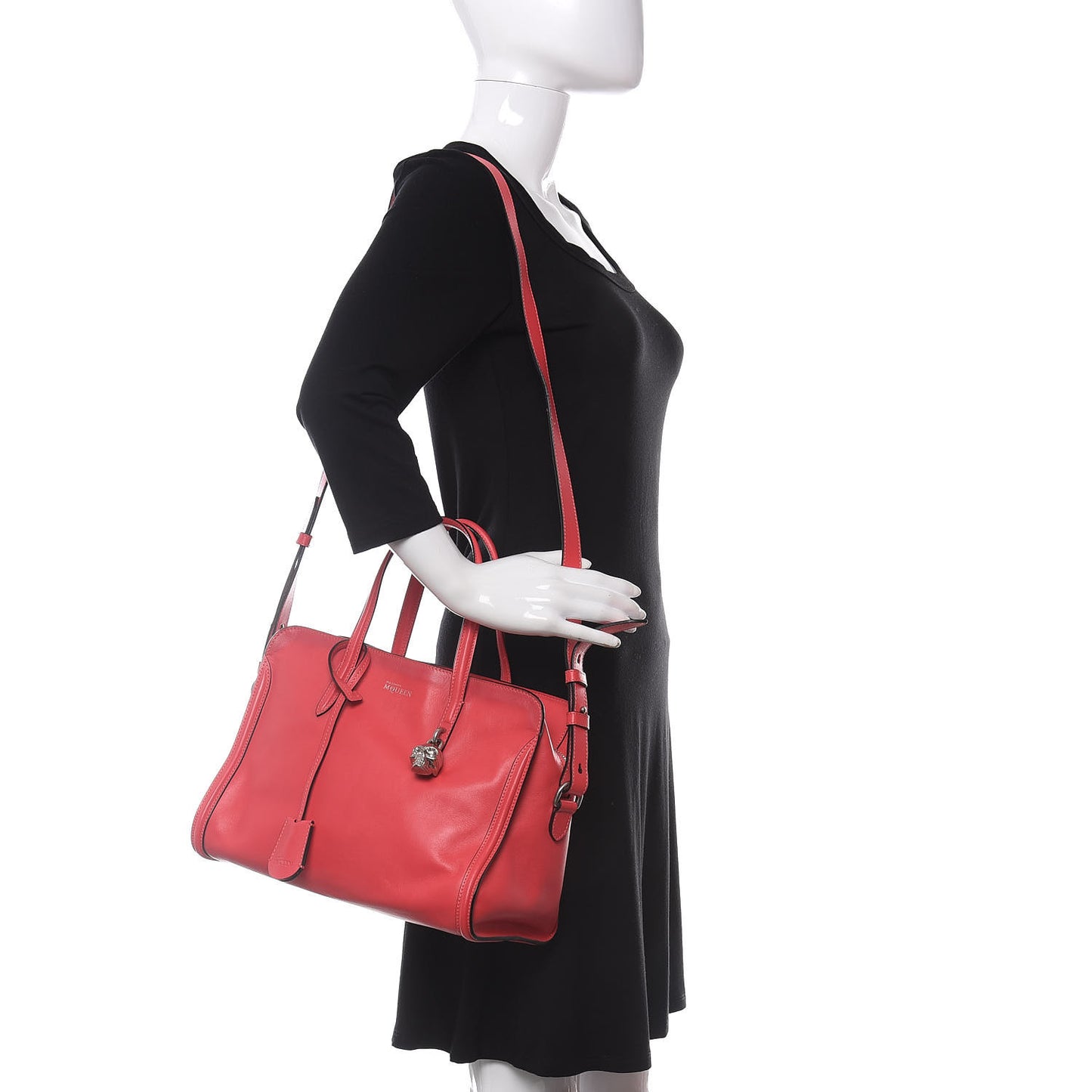 Pebbled Calfskin Small Skull Padlock Zip Around Tote Geranium