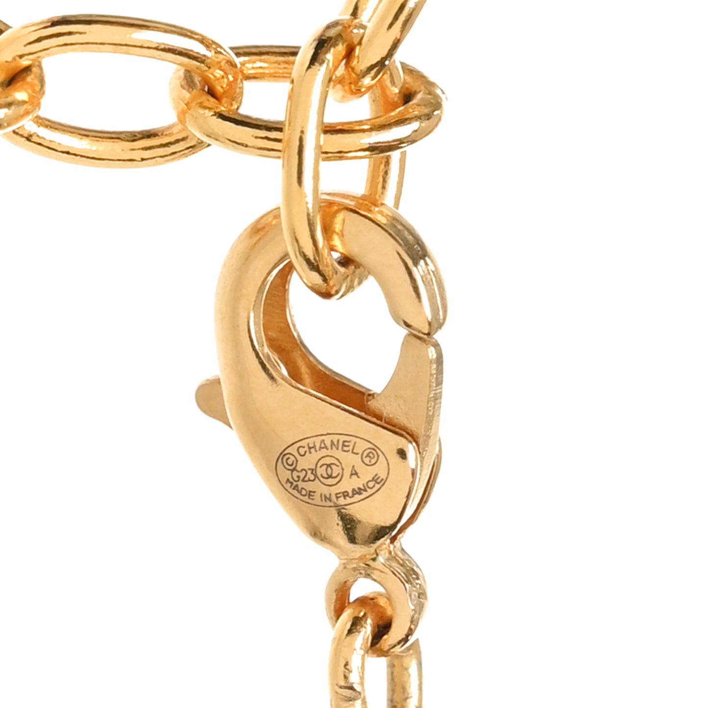 Metal Textured Crystal CC Necklace Gold