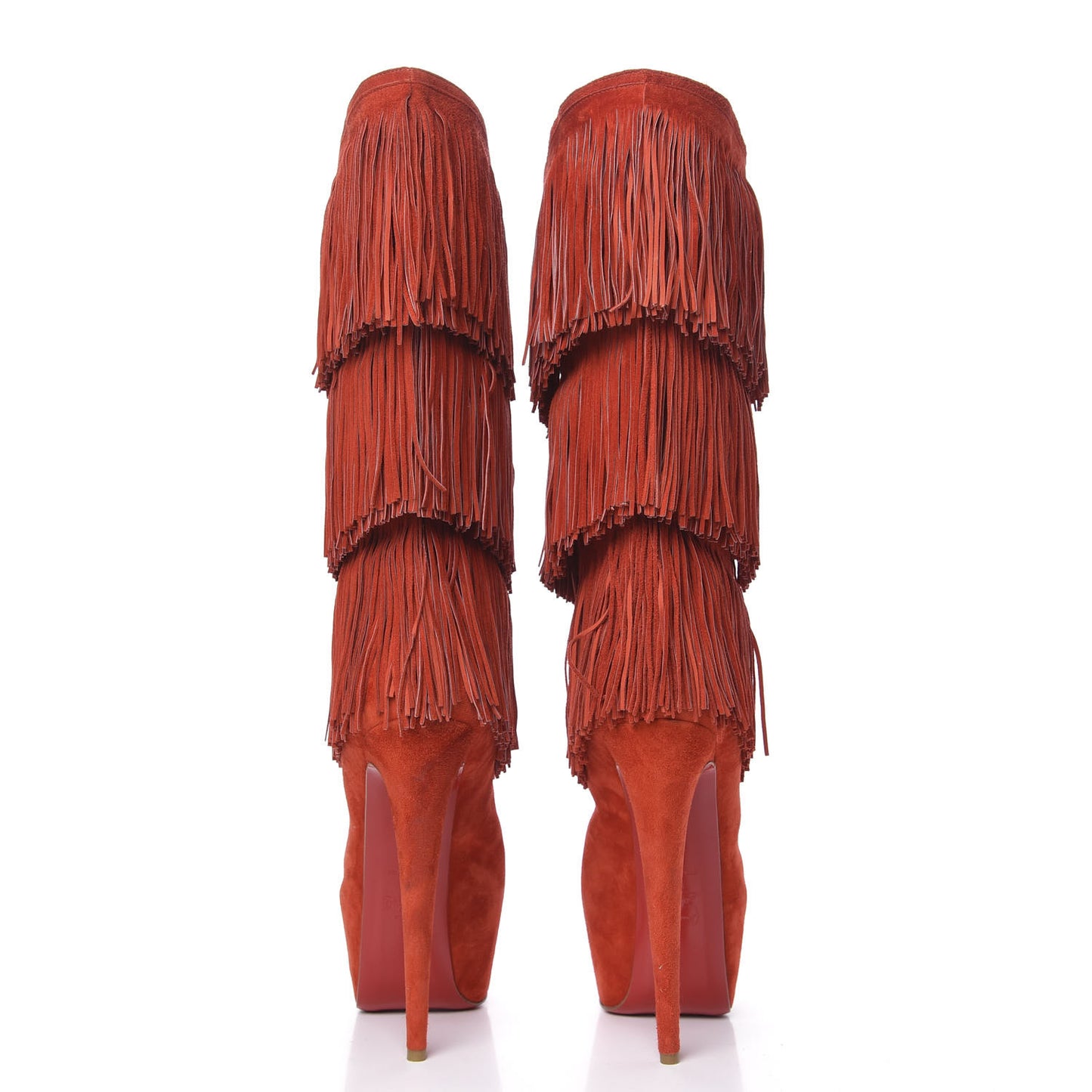 Suede Highness Tina Fringe Platform Peep Toe Boots 41 Red Brick