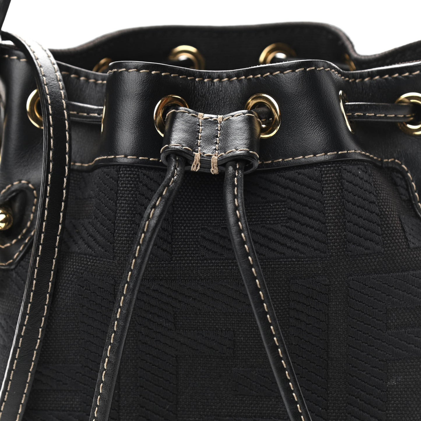 Canvas Vitello King F is Fendi FF Embroidered Mini Mon Tresor Bucket Bag Black