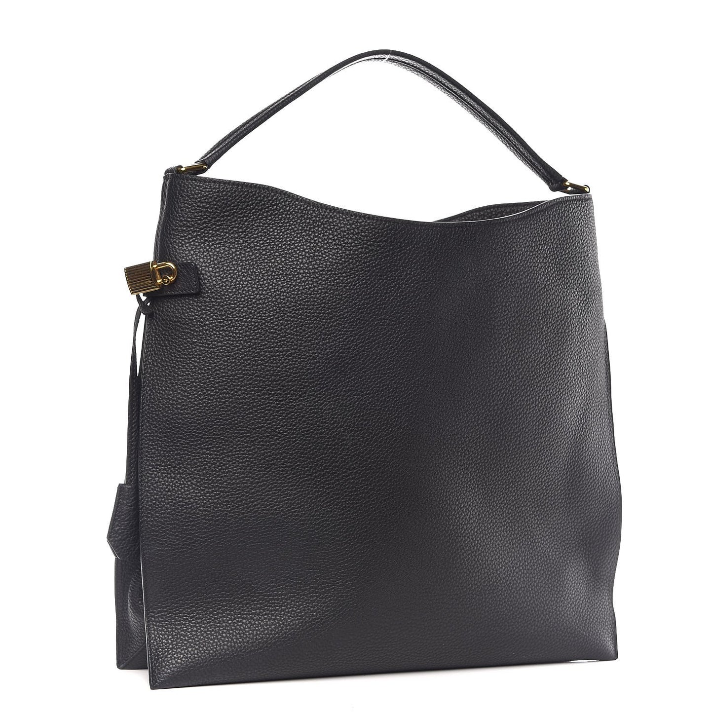 Pebbled Calfskin Large Alix Padlock Zip Hobo Bag Black