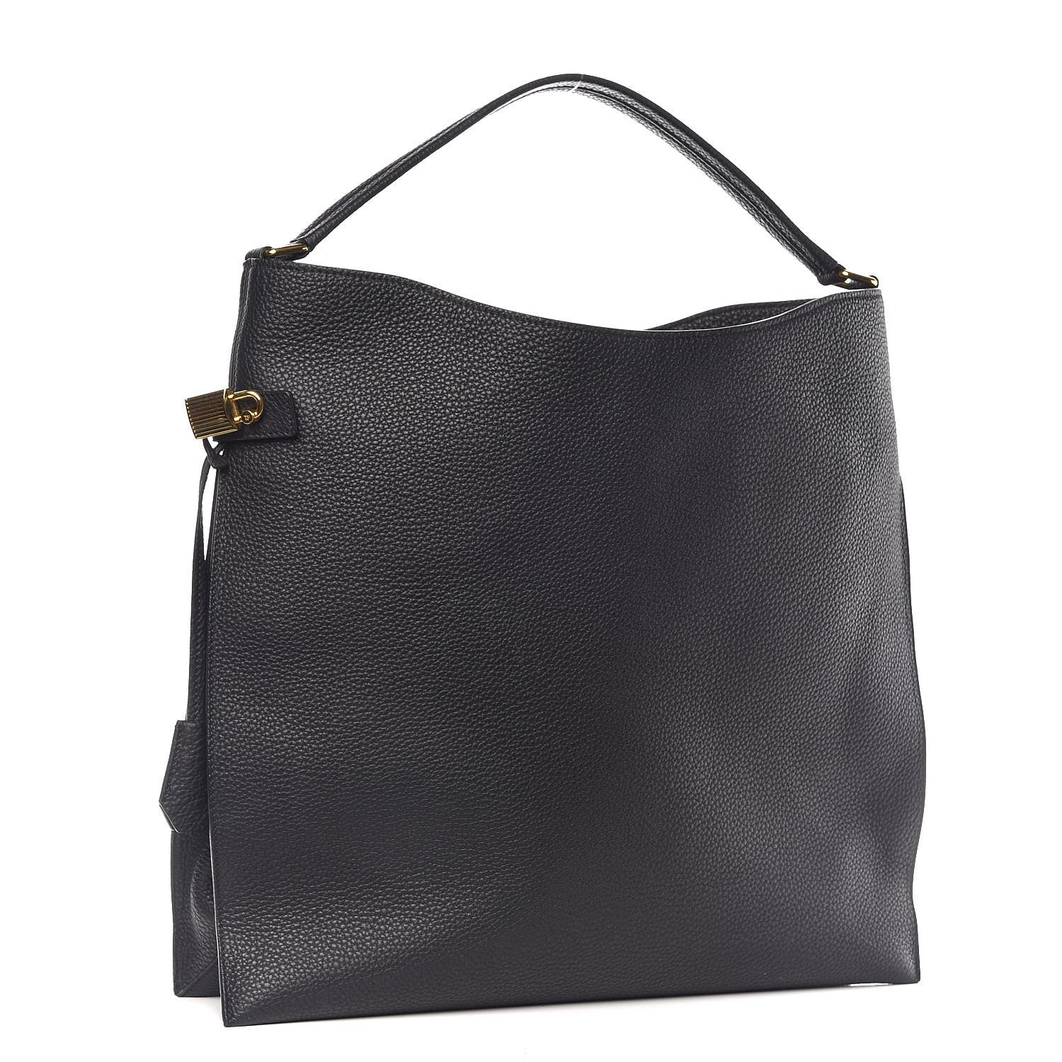Tom Ford Pebbled Calfskin Large Alix Padlock Zip Hobo Bag Black 3 of 7
