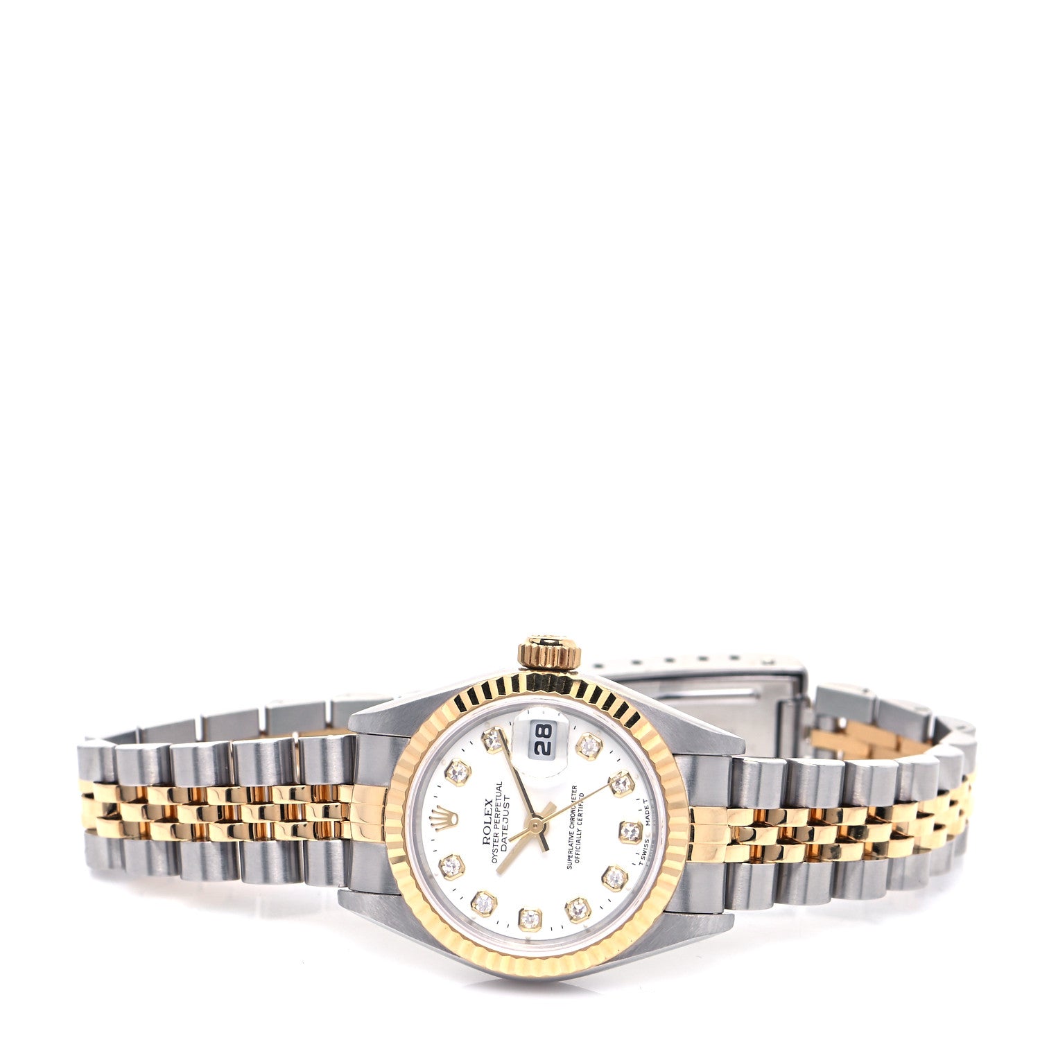 Rolex Stainless Steel 18K Yellow Gold Diamond 26mm Oyster Perpetual Datejust Watch White 79173 3 of 8