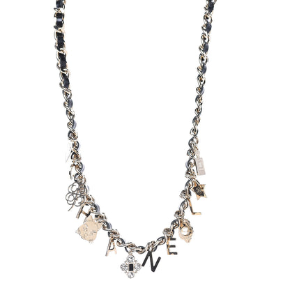 Chanel Glazed Calfskin Chain Charm Logo Short Necklace Gold Black 1 of 5