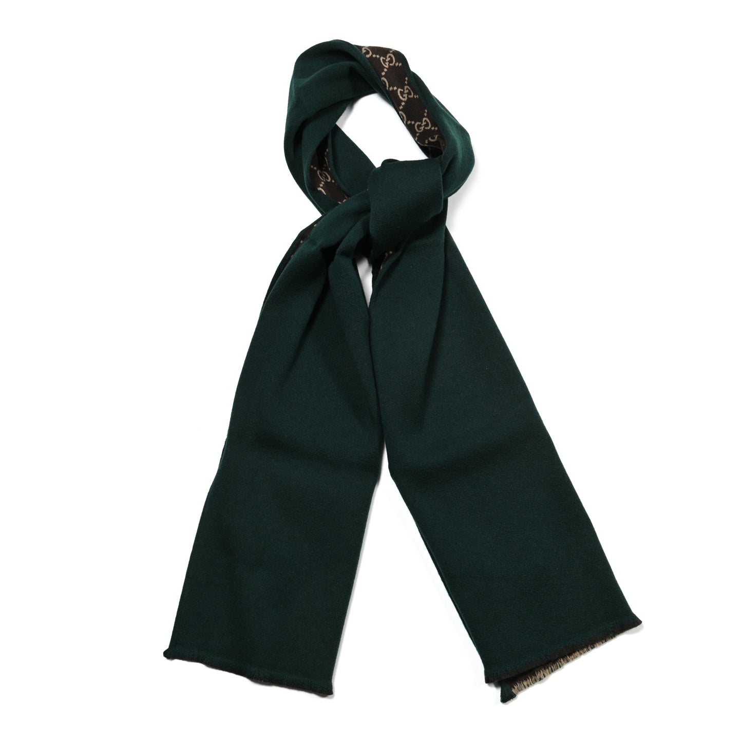 Wool Silk GG Monogram Simple Ripon Scarf Brown Green