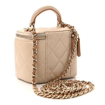Chanel Lambskin Quilted Top Handle Mini Vanity Case With Chain Beige 3 of 10