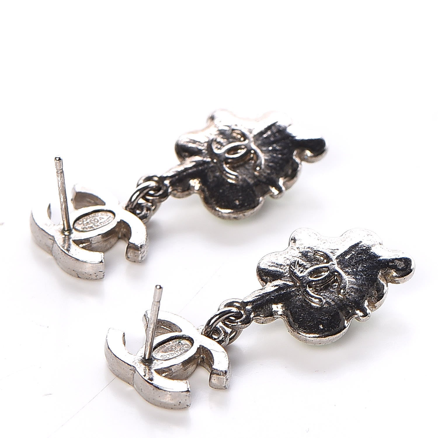 Chanel Crystal CC Drop Earrings Silver Green 4 of 4