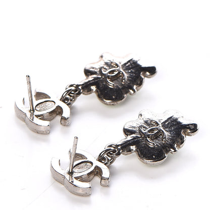 Chanel Crystal CC Drop Earrings Silver Green 4 of 4