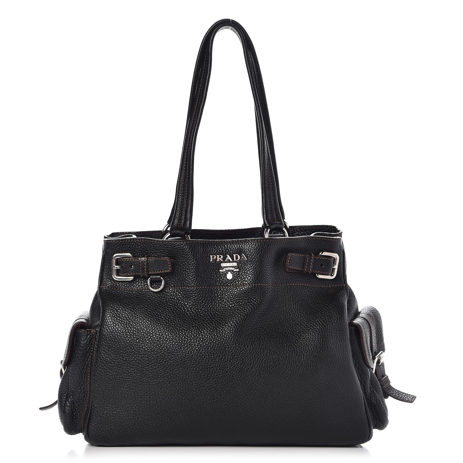 Prada Vitello Daino Side Pocket Tote Black 1 of 9