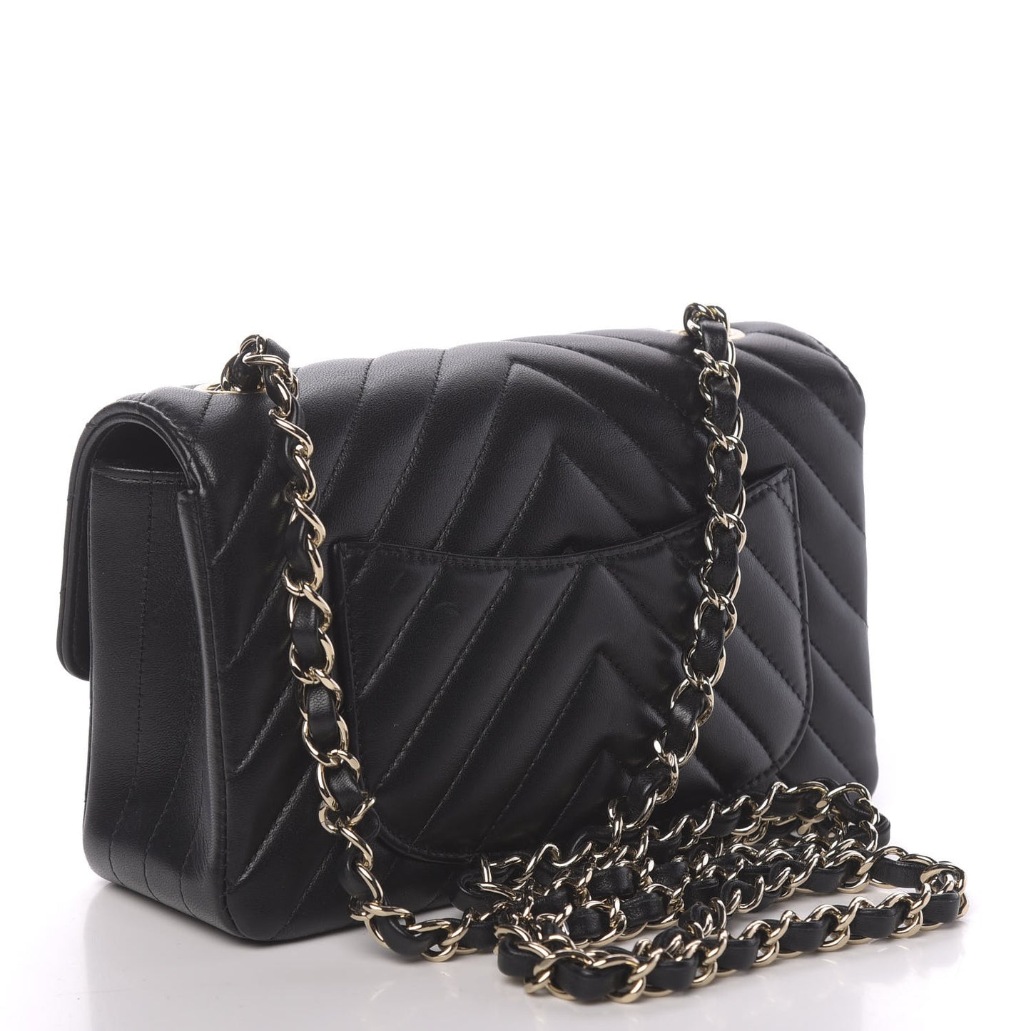 Lambskin Chevron Quilted Mini Rectangular Flap Black