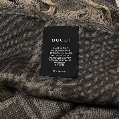 Gucci Wool Silk GG Monogram Diamante Plaid Surviee Shawl Beige Dark Brown 2 of 4