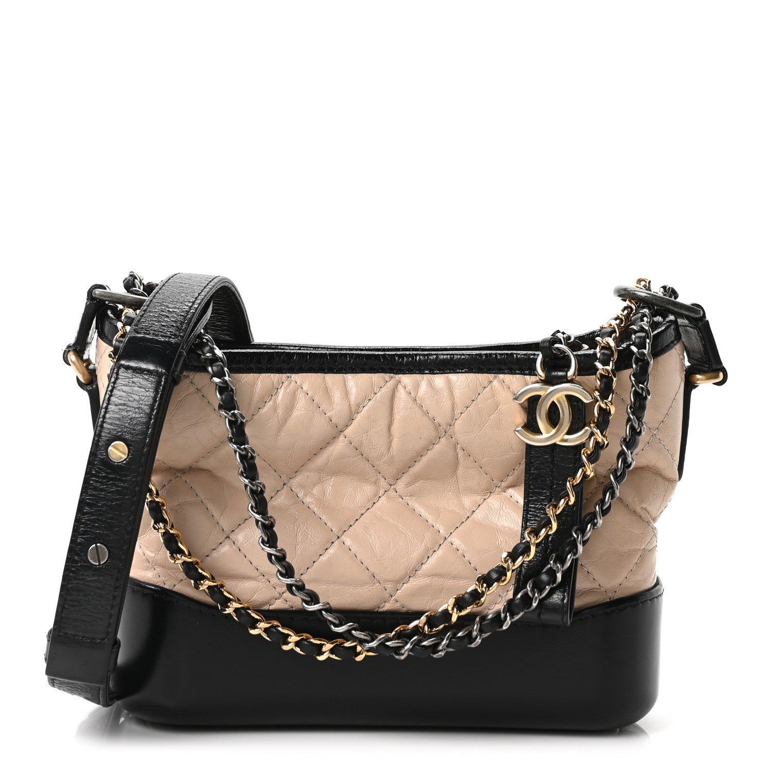 Chanel Aged Calfskin Quilted Small Gabrielle Hobo Beige Black 1 of 9