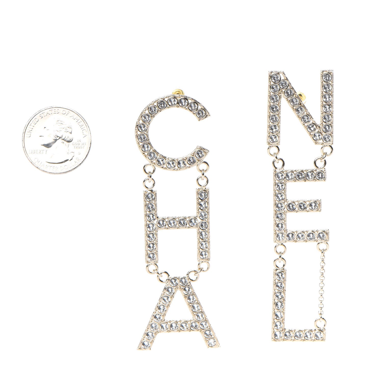 Crystal Cha-Nel Logo Drop Earrings Gold