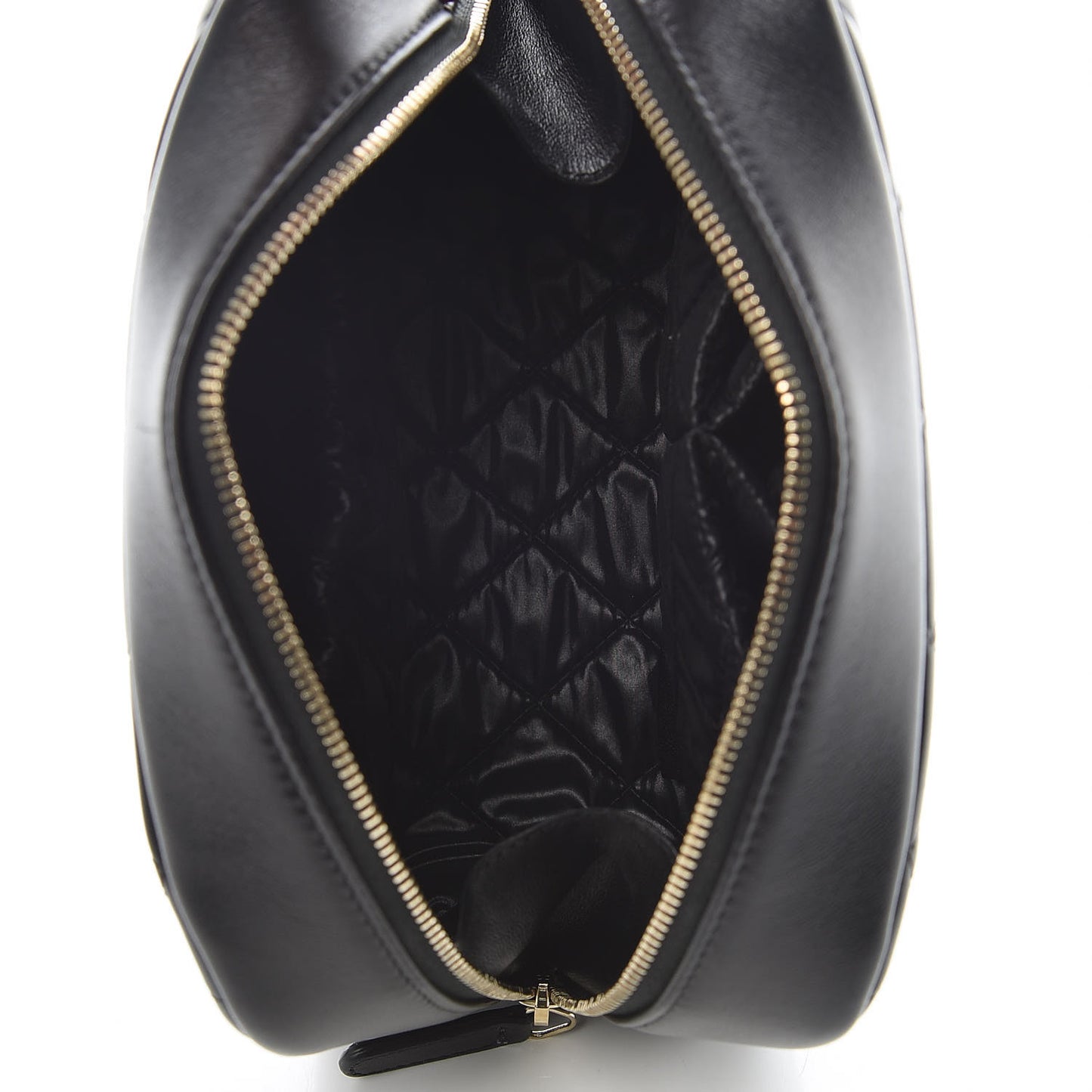 Lambskin Quilted Medium Curvy Pouch Cosmetic Case Black