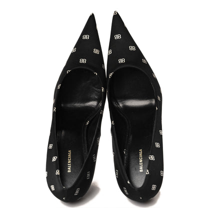 Balenciaga Crepe Satin BB Allover Logo Knife 100mm Pumps 36 Black 2 of 10